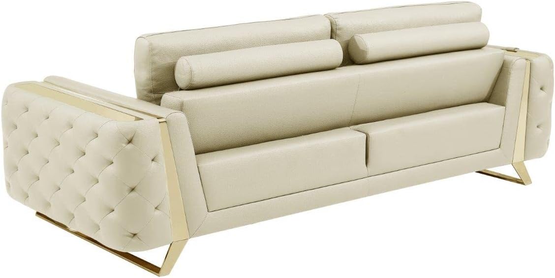 Blackjack Furniture Reggio Collection Full Grain Italian Leather Sofas for Living Room with Brazilian Wood Frame and Stainless Steel Legs, 3-Piece Set, Sofa, Loveseat, and Chair, Beige