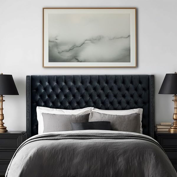Madison Park Amelia Headboard King Wingback Upholstered - Hand-Tufted Button Detail, Double Nailhead Trim, Foam-Padded Durable Fabric, Adjustable Fit for Classic/Transitional Bedrooms-Black Velvet