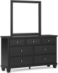 Signature Design by Ashley Lanolee Modern 7-Drawer Dresser and Mirror with Safety Stop, Classic Style, Sturdy Wood, Birch Veneer, Framed Drawer Fronts, Metal Drawer Knobs, Pewter-Tone Finish, Black