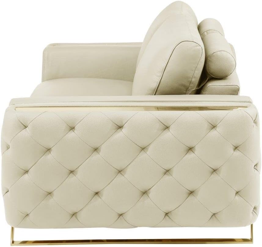 Blackjack Furniture Reggio Collection Full Grain Italian Leather Sofas for Living Room with Brazilian Wood Frame and Stainless Steel Legs, 3-Piece Set, Sofa, Loveseat, and Chair, Beige
