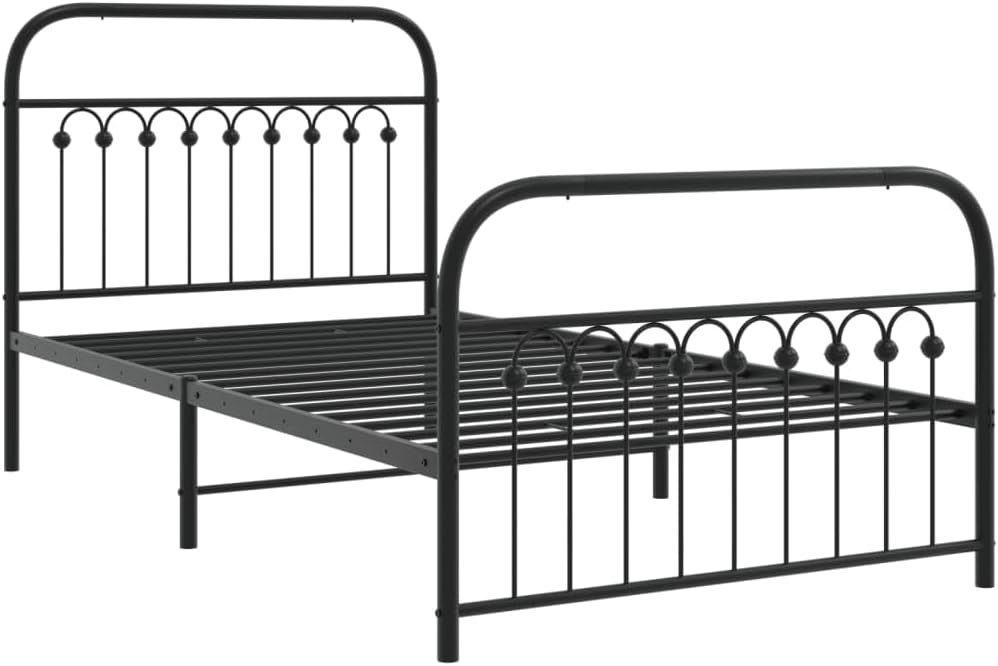 Black Steel Bed Frame 39.4x78.7 Inches with Headboard and Footboard, Sturdy Metal Platform for Ample Under-Bed Storage Space, Easy Assembly with Sleek Matte Finish, Durable