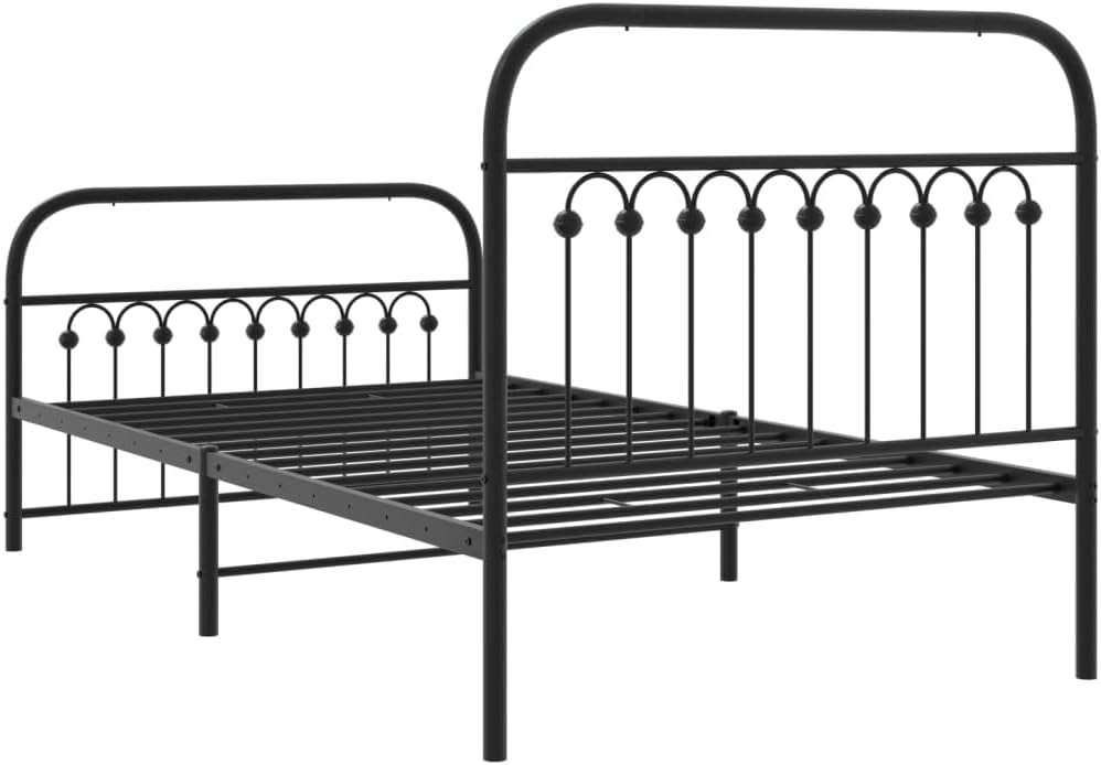 Black Steel Bed Frame 39.4x78.7 Inches with Headboard and Footboard, Sturdy Metal Platform for Ample Under-Bed Storage Space, Easy Assembly with Sleek Matte Finish, Durable