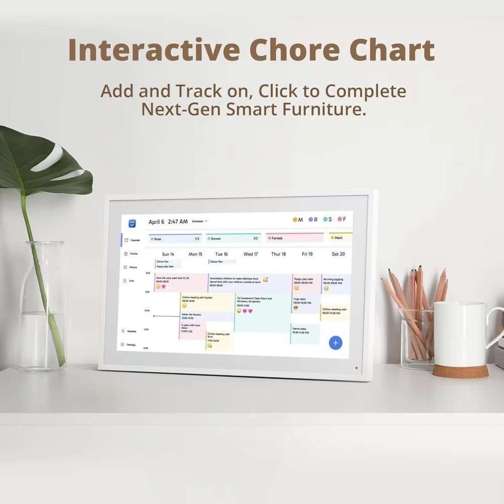 15.6 Inch Smart Digital Calendar & Chore Chart – 1080P Full HD Touchscreen Interactive Display, Family Planner for Schedules, Meal & Duty Tracking, Desk/Wall Mount with Photo Frame Function
