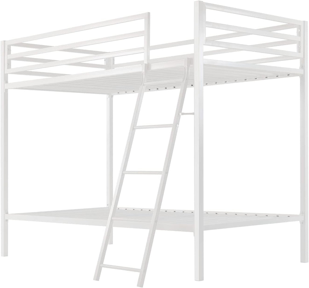 ikalido Metal Loft Bunk Bed Twin Over Twin Size with Safety Guardrail and Ladder, No Box Spring Needed Space Saving Bedroom Furniture, Cream White
