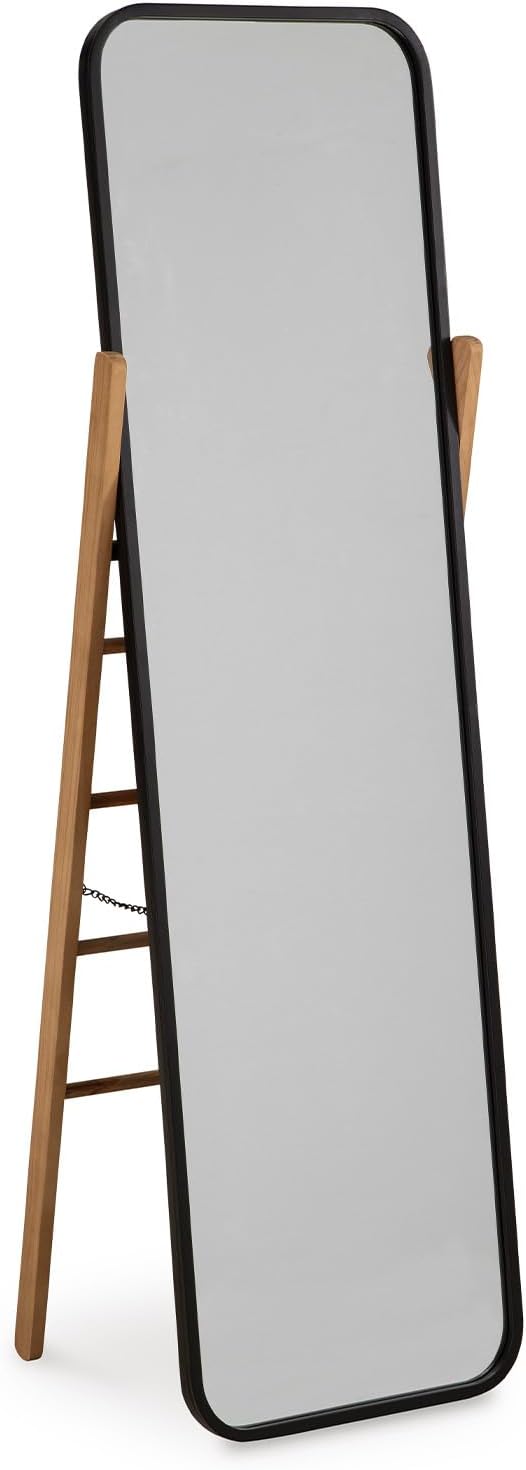 Signature Design by Ashley Bronick Contemporary Full Length Floor Mirror with Thin Frame, Black & Light Brown