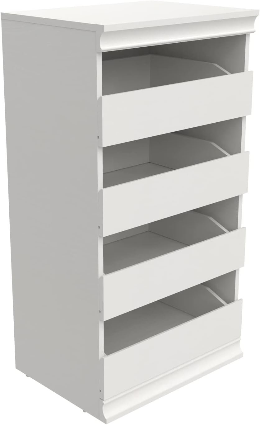 ClosetMaid Modular Storage Unit with 4 Drawers, Wood Closet Organizer, Stacking, Full Backer, Storage, Decorative Trim, White
