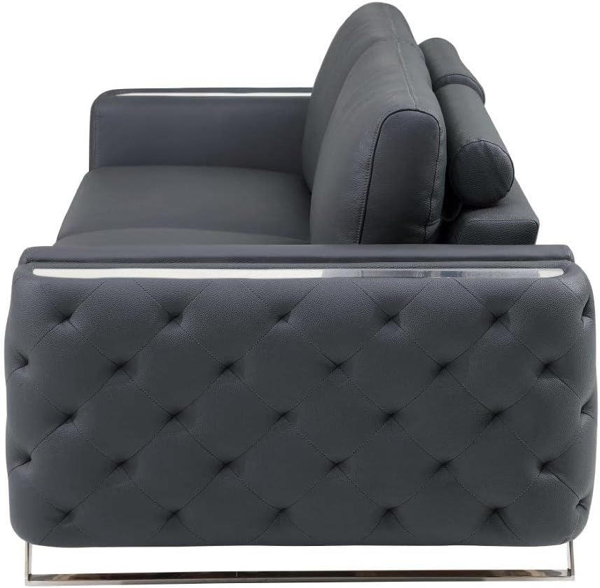 Blackjack Furniture Reggio Collection Full Grain Italian Leather Sofas for Living Room with Brazilian Wood Frame and Stainless Steel Legs, 3-Piece Set, Sofa, Loveseat, and Chair, Dark Gray