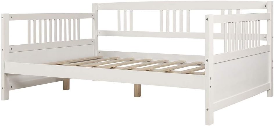 Harper & Bright Designs Wooden Daybed Full Size Frame, Classic Sofa Day Bed with Wood Slats Support & Wood Legs for Living Room, White