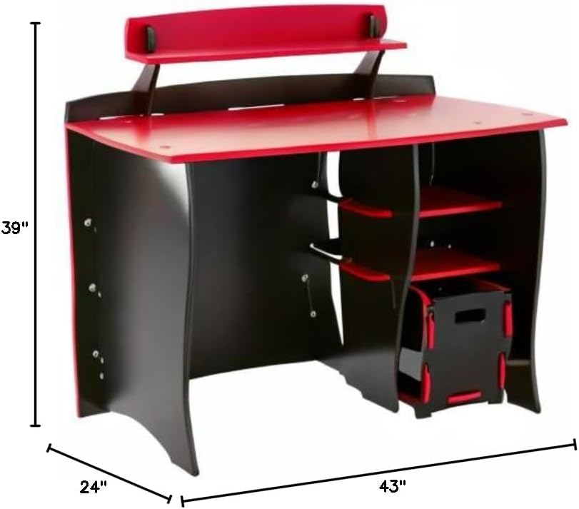 Legaré Furniture Children's Desk with Shelves and File Cart Set for Kids, Red and Black