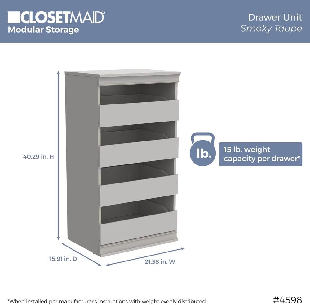 ClosetMaid 4598 Modular Storage Stackable Unit with 4 Drawers, Taupe