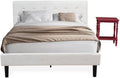 East West Furniture NL19Q-1BF13 2 Piece Queen Size Bedroom Set - Button Tufted Bed Frame - Linen white Velvet Fabric Upholstered Headboard and a Burgundy Finish Nightstand