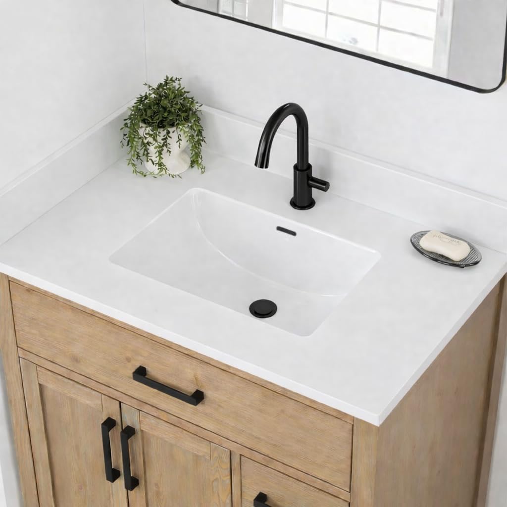 37' W x 22' D Solid Surface Polyurethane Resin Streamline Vanity Top with Sink, Durable, Consistent Color, Easy-to-Clean, Built-in Overflow (Solid Surface Resin Vanity Top, 37 inch)