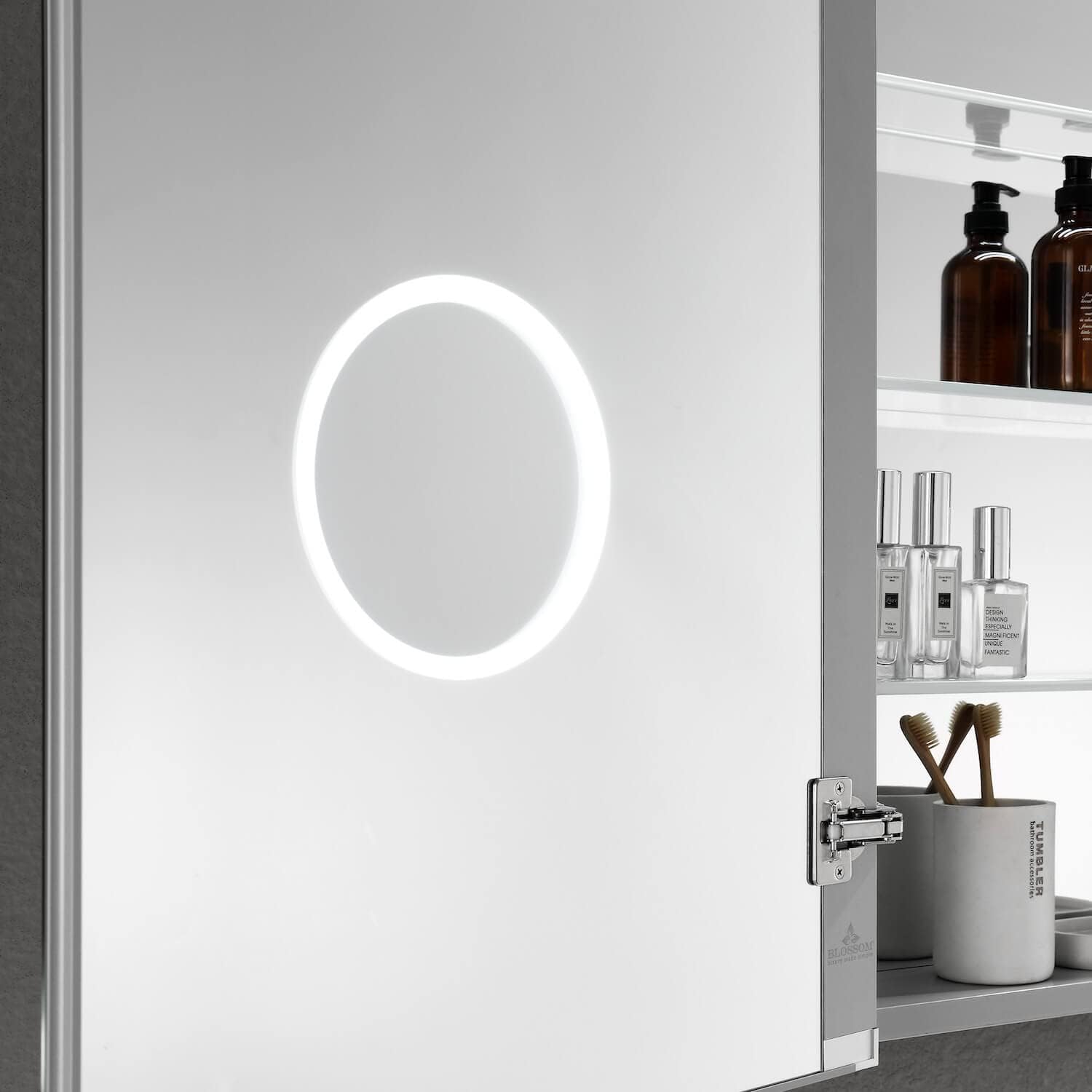 Blossom LED Mirror Medicine Cabinet with Lights, 48x32 Inch, Lighted Bathroom Mirror Medicine Cabinet with Defogger, Recessed/Surface 3X Makeup Mirror, Adjustable Brightness, Outlets & USB, A2(M)-48