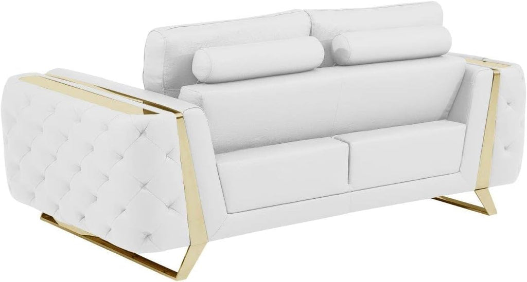 Blackjack Furniture Reggio Collection Full Grain Italian Leather Sofas for Living Room with Brazilian Wood Frame and Stainless Steel Legs, 3-Piece Set, Sofa, Loveseat, and Chair, White