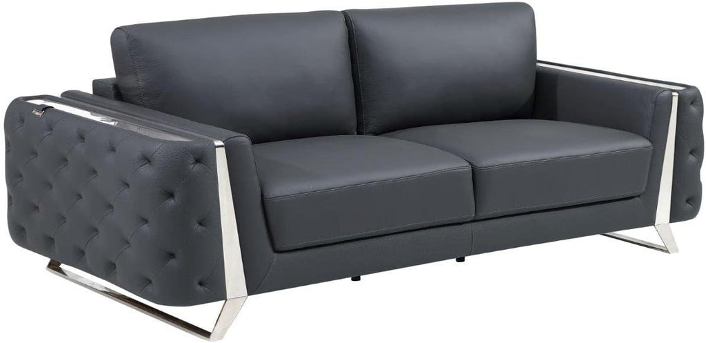 Blackjack Furniture Reggio Collection Full Grain Italian Leather Sofas for Living Room with Brazilian Wood Frame and Stainless Steel Legs, 3-Piece Set, Sofa, Loveseat, and Chair, Dark Gray