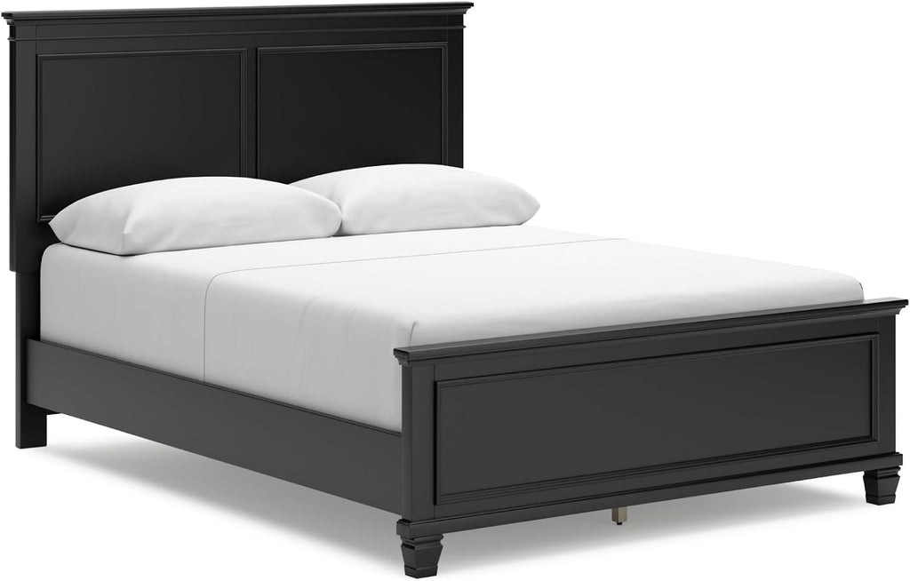 Signature Design by Ashley Lanolee Transitional Queen Panel Bed with Tapered Feet, Foundation or Box Spring Needed, Black