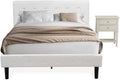 East West Furniture NL19Q-1VL0C 2 Piece Modern Bedroom Set - Button Tufted Modern Bed - Linen white Velvet Fabric Upholstered Headboard and a Wire Brushed Butter Cream Finish Nightstand
