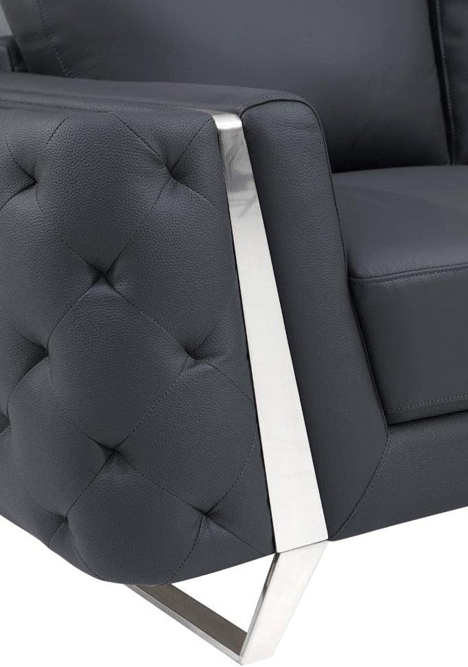 Blackjack Furniture Reggio Collection Full Grain Italian Leather Sofas for Living Room with Brazilian Wood Frame and Stainless Steel Legs, 3-Piece Set, Sofa, Loveseat, and Chair, Dark Gray
