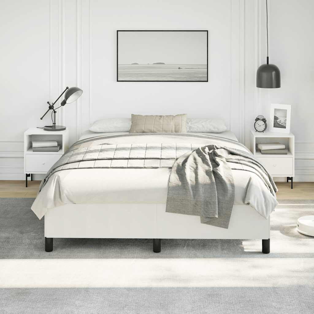 White Faux Leather Queen Size Bed Frame with Plywood and Engineered Wood Construction, Modern Upholstered Platform Bed with Strong Wooden Legs for Mattress Support and Space