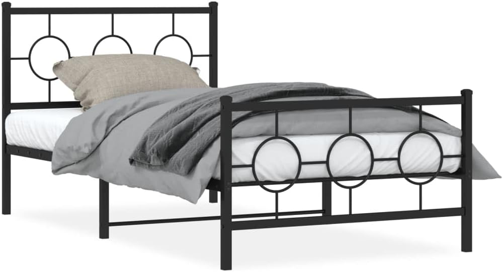 Black Metal Bed Frame Rectangular Industrial Design with Sturdy Powder-Coated Steel Construction, 39.4 in by 78.7 in Size for Ample Storage Space, Supports Up to 264.6 lbs,