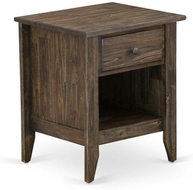 East West Furniture GB25Q-1GA07 2-Piece Granbury Wooden Set for Bedroom with Button Tufted Modern Bed and 1 Distressed Jacobean Night Stand - Dark Brown faux Leather with Black Texture and Black Legs