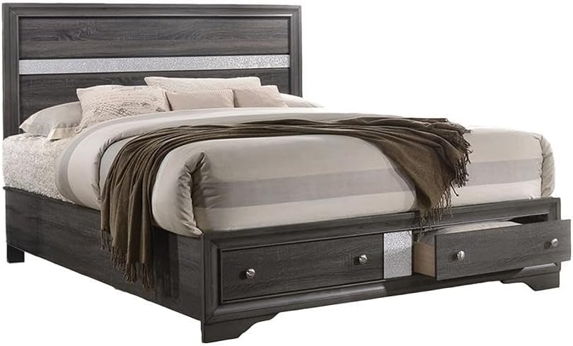 GOWE Traditional Style Full 4 Piece Storage Bedroom Set Made with Wood in Gray
