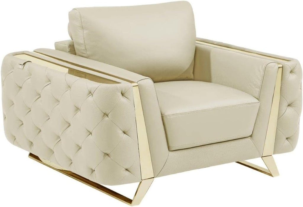 Blackjack Furniture Reggio Collection Full Grain Italian Leather Sofas for Living Room with Brazilian Wood Frame and Stainless Steel Legs, 3-Piece Set, Sofa, Loveseat, and Chair, Beige