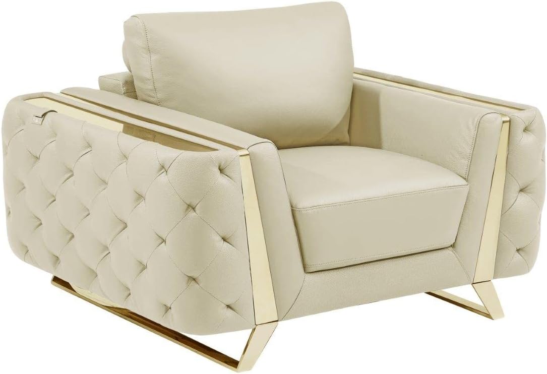 Blackjack Furniture Reggio Collection Full Grain Italian Leather Sofas for Living Room with Brazilian Wood Frame and Stainless Steel Legs, 3-Piece Set, Sofa, Loveseat, and Chair, Beige