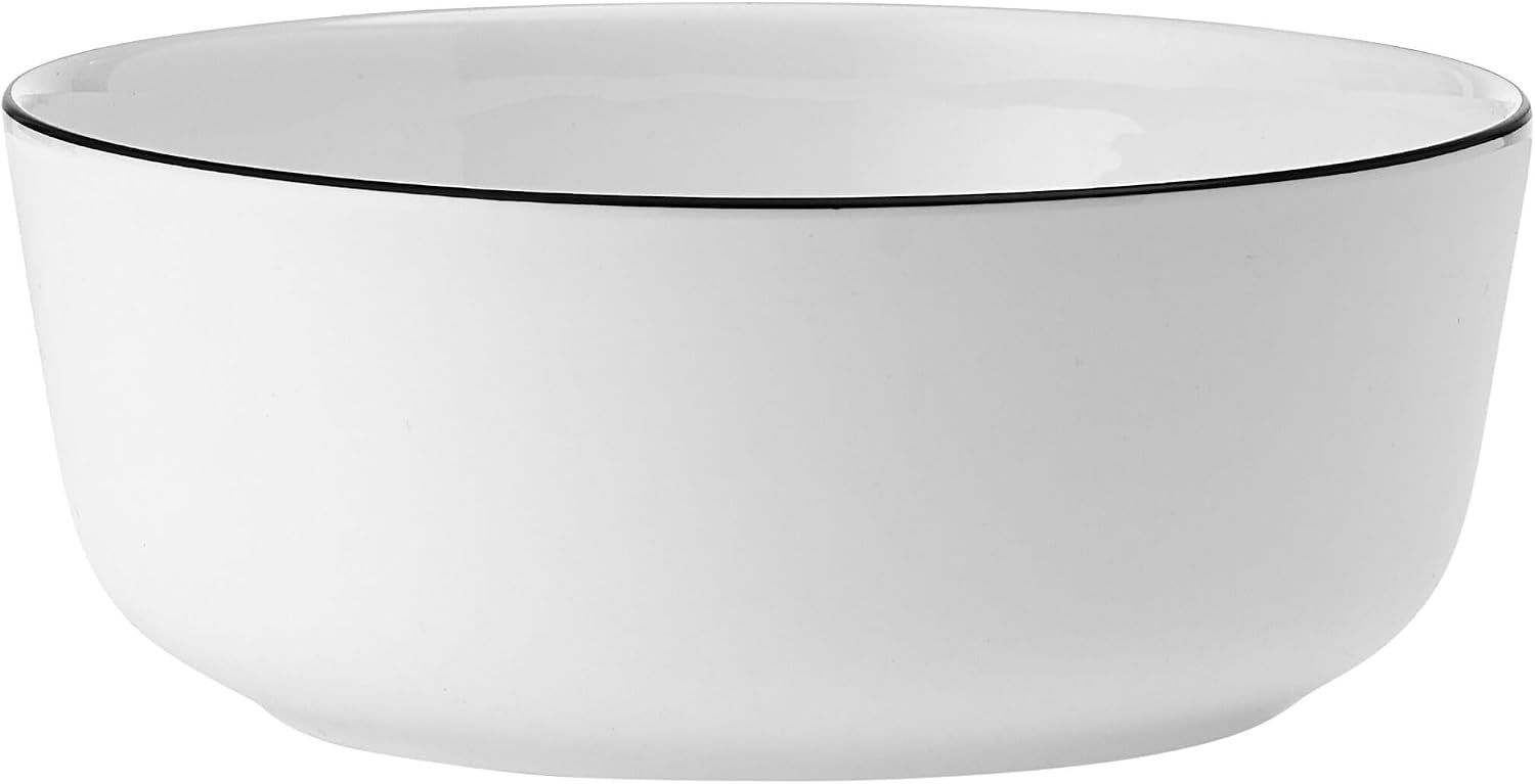 Mikasa Samantha 12 Piece Bone China Dinnerware Plate and Bowl Set, Service for 4, Black Banded Rim, Chip-Resistant, Lightweight, Durable, White