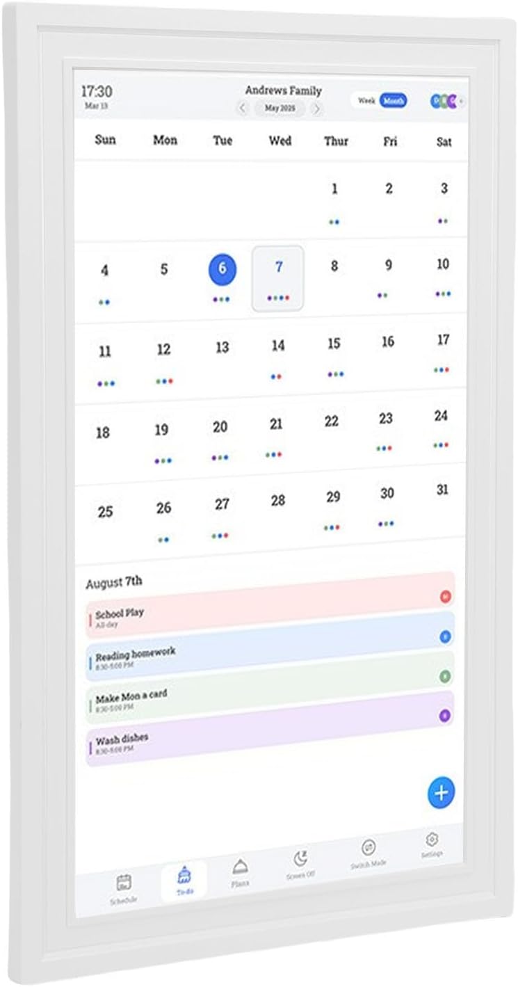 PUSOKEI 15.6 Inch Smart Digital Calendar Chore Chart, 1920x1080 Touchscreen Digital Wall Calendar with Photo Frame, , AutoRotation, Voice Alarm, Art Gallery Mode (US Plug 100-240V)