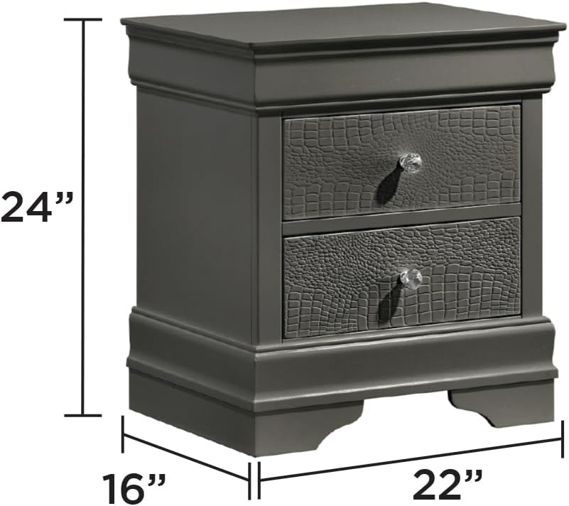 Upholstered 5 Pc Full Bedroom Set with LED Headboard Made with Wood in Metallic Gray