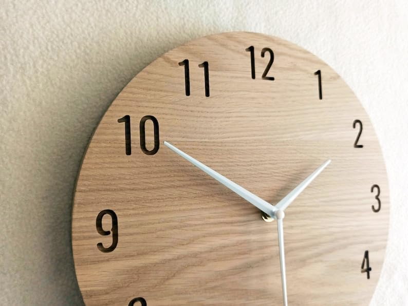 Modern Clock, Natural Oak Wood Clock, Wooden, Wall Clock, Minimalist Clock, Silent Clock Handmade Home and Office Decor Clock (30 Inch)