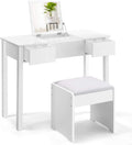 Giantex Vanity Set with Flip Top Mirror and Cushioned Stool, Makeup Dressing Table Writing Desk with 2 Drawers & 3 Removable Organizers, Makeup Table Set Easy Assembly, White