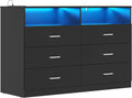 Bigbiglife Dresser for Bedroom, 6 Drawer Dresser with Charging Station and Led Light, Modern Chest of Drawers for Bedroom, Living Room,Black