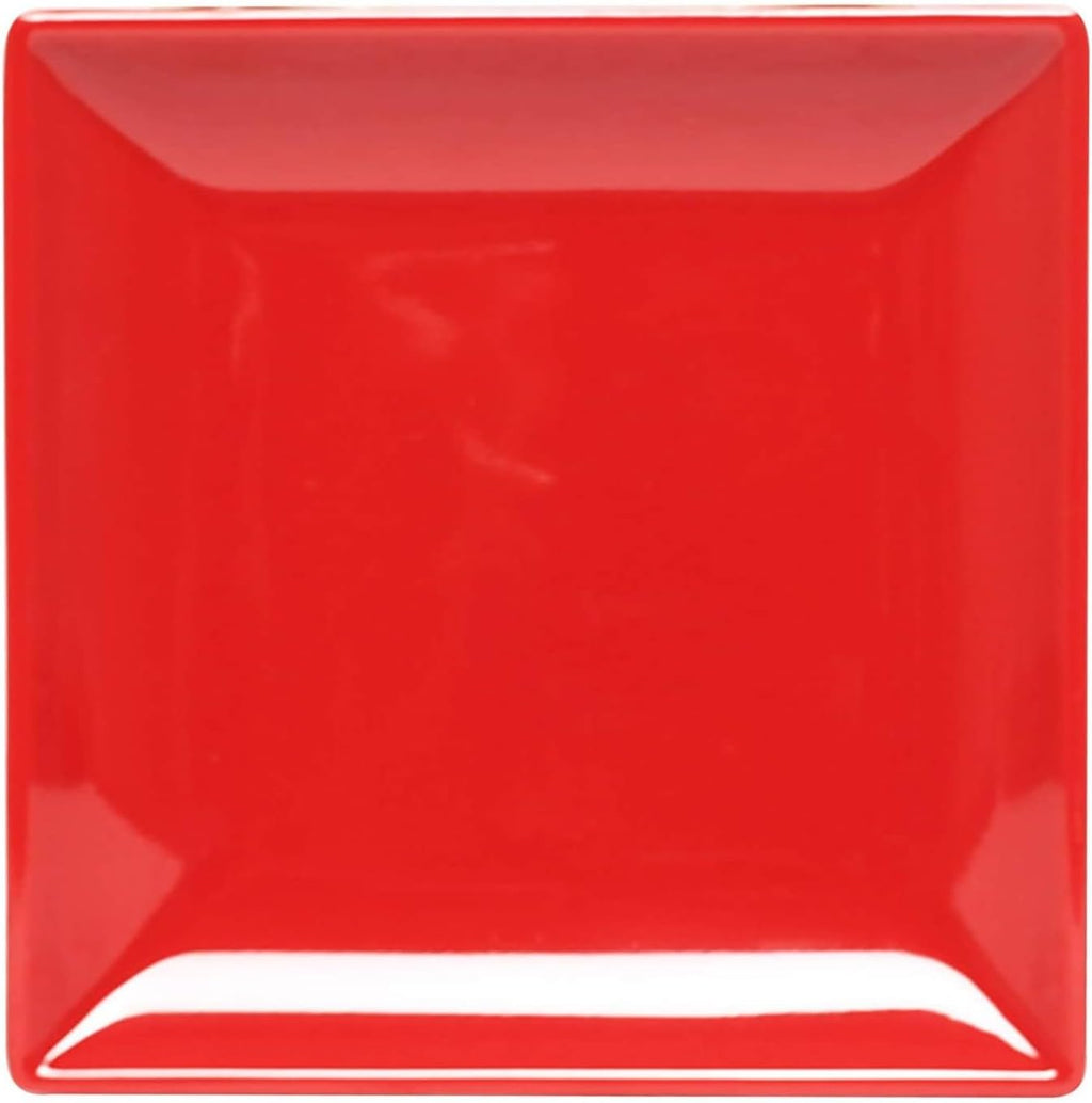 TrueCraftware- 7-1/4' x 7-1/4' Square Plate Classic Pure Red Dinnerware Melamine Set of 12- Dishwasher Safe Reusable Dinner Plates Durable Lightweight Dinnerware for Dinner Dishes