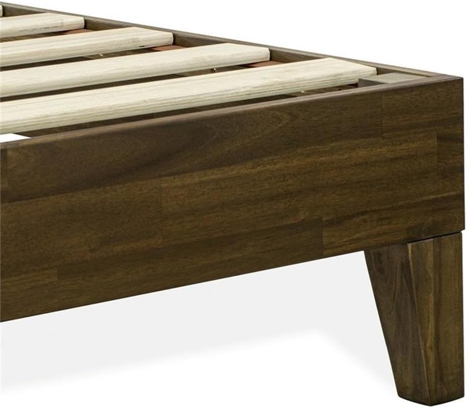 East West Furniture NVP-22-Q Queen Size Bed Frame with 4 Solid Wood Legs and 2 Extra Center Legs - Walnut Finish