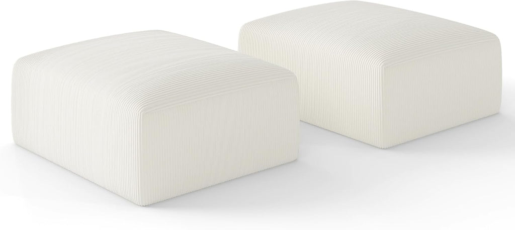 40' Oversized Large Square Corduroy Ottoman Pouf - Poofy Plush Foot Rest with Foam Chunk Filling, Movable Floor Pouf Footstool & Ottoman Coffee Table for Living Room Couch Bedroom, Beige (2 Pieces)
