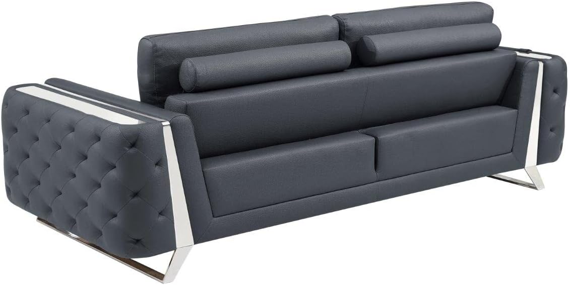 Blackjack Furniture Reggio Collection Full Grain Italian Leather Sofas for Living Room with Brazilian Wood Frame and Stainless Steel Legs, 3-Piece Set, Sofa, Loveseat, and Chair, Dark Gray