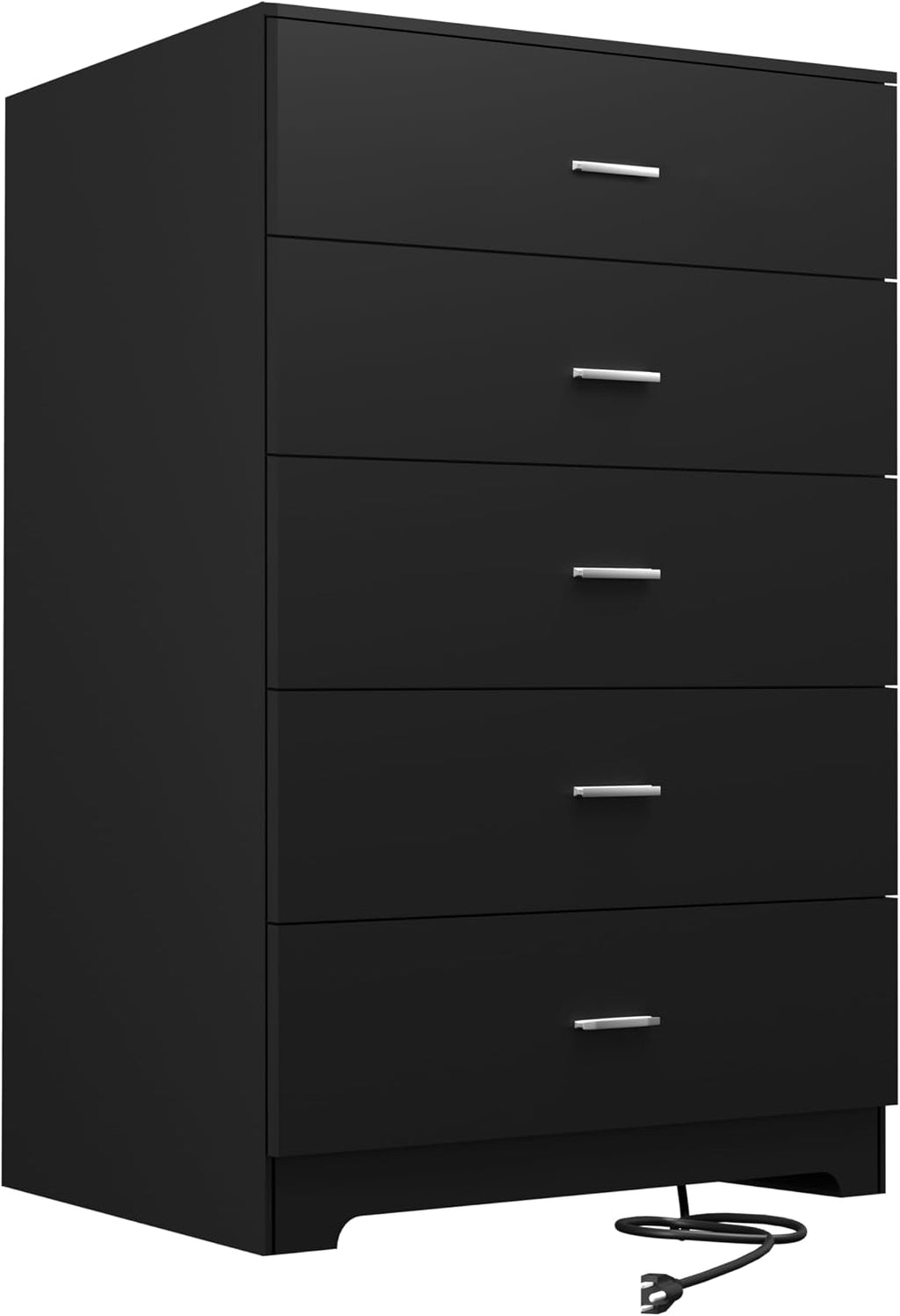 GEPELCN Dresser for Bedroom with Power Outlets Wood 5 Drawer Dresser with Large Storage Space Black Chest of Drawers with Smooth Metal Rail Tall Storage Organizer for Bedroom Living Room Closet