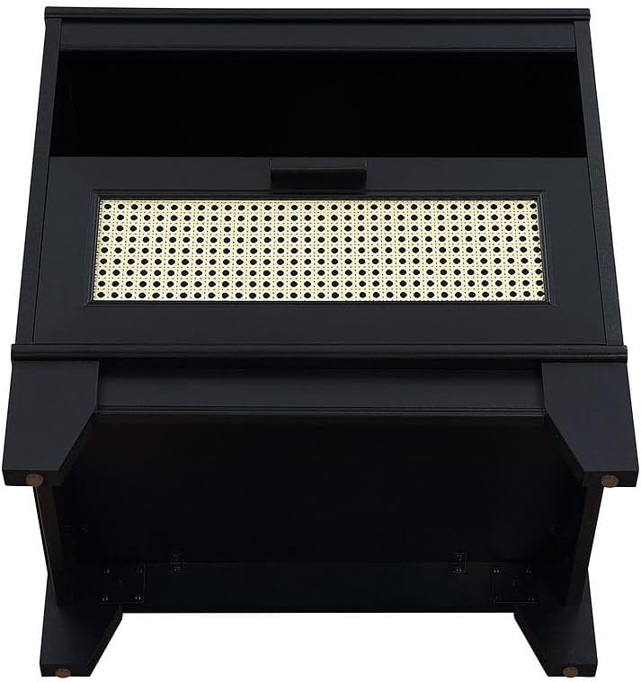 Manhattan Comfort Sheridan Cane Nightstand with Full-Extension Drawer and Open Shelf Cubby, Mid-Century Modern Bedside End Table, Boho Night Stand Accent Table for Bedroom or Living Room in Black