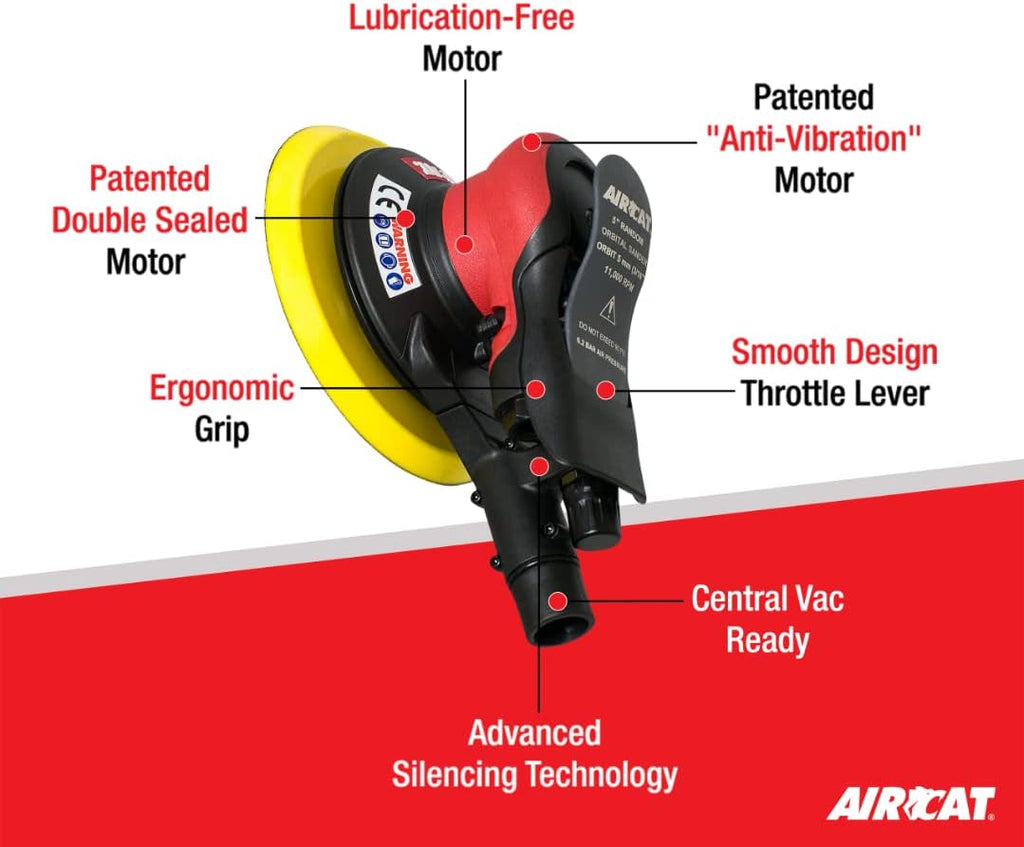 AIRCAT Pneumatic Tools 6700-5-336CV: Central Vac Orbital Palm Sander 11,000 RPM