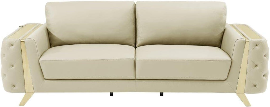 Blackjack Furniture Reggio Collection Full Grain Italian Leather Sofas for Living Room with Brazilian Wood Frame and Stainless Steel Legs, 3-Piece Set, Sofa, Loveseat, and Chair, Beige