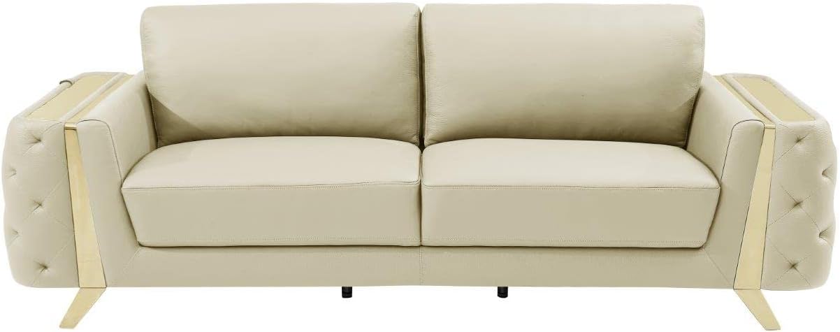 Blackjack Furniture Reggio Collection Full Grain Italian Leather Sofas for Living Room with Brazilian Wood Frame and Stainless Steel Legs, 3-Piece Set, Sofa, Loveseat, and Chair, Beige