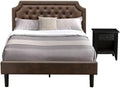 East West Furniture GB25F-1GA06 2-Piece Platform Bed Set with Button Tufted Full Bed and a Wire Brushed Black Night Stands - Dark Brown faux Leather with Black Texture and Black Legs