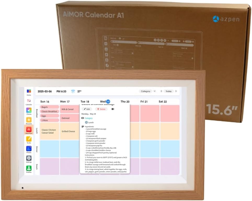 Azpen LifeHub Calendar: 15.6-inch Digital Calendar & Wireless Photo Frame, Wall Planner, Chore Chart, Smart Touchscreen Interactive Display for Family Schedules – Kickstand Included, Great for Organizing Your 2026 Calendar