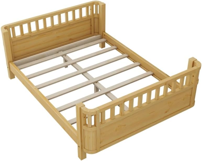 JIJIWANG Montessori Floor Bed with Slats, Low Profile Full Bed Frame for Kids, for Kids Bedroom, Girls & Boys, No Box Spring Needed, Natural