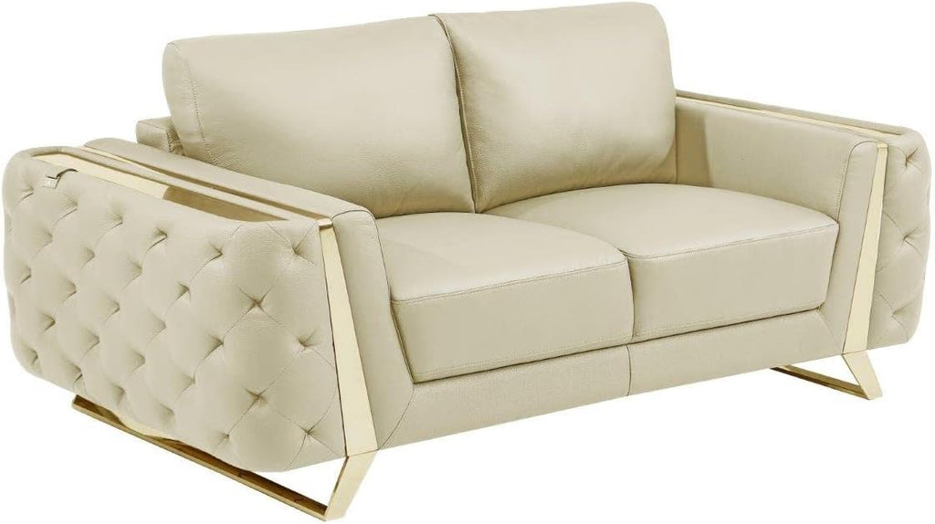 Blackjack Furniture Reggio Collection Full Grain Italian Leather Sofas for Living Room with Brazilian Wood Frame and Stainless Steel Legs, 3-Piece Set, Sofa, Loveseat, and Chair, Beige