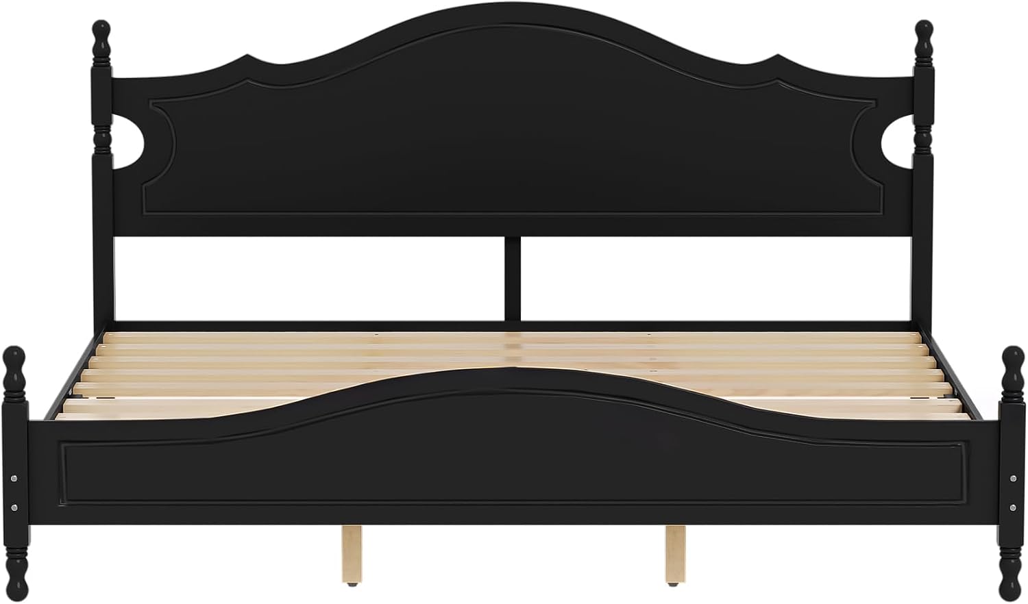 Merax Retro Wood Platform Bed with High Headboard, King Bed Frame with Sturdy Legs/No Box Spring Needed/Easy Assemble Black