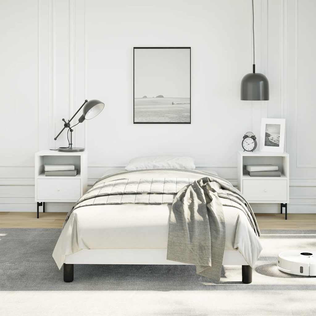 Modern Twin XL Faux Leather Bed Frame in White, Minimalist Design with Robust Support for Adults, Easy Assembly and Durable Construction, Compact Size for Contemporary
