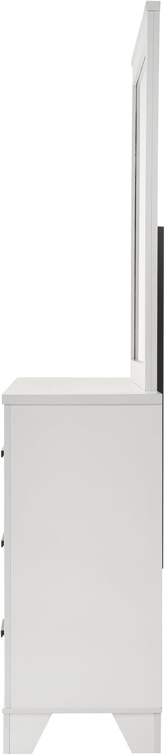 Furniture of America Anton Modern Solid Wood 6-Piece Bedroom Set with Faux Marble Headboard Bed, Metal Center Glide on Nightstands, Chest and Dresser with Mirror, Box Spring Needed, Full, White
